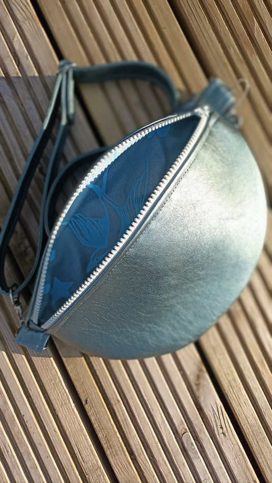 Metallic Blue Cross Body Bag